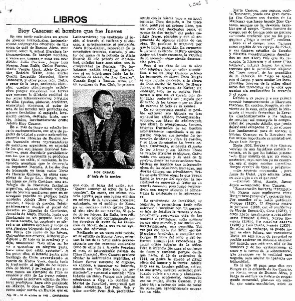 Bioy Casares, el hombre que fue Jueves.  [artículo]