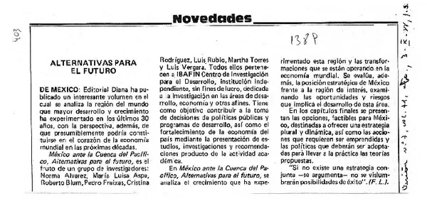 Alternativas para el futuro  [artículo] F.L.