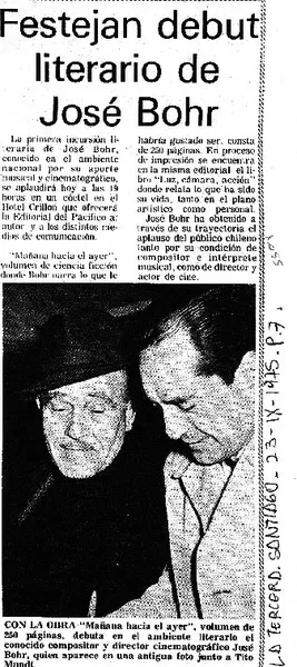 Festejan debut literario de José Bohr.  [artículo]