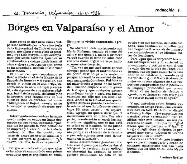 Borges en Valparaíso y el amor  [artículo] Lautaro Robles.