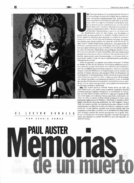Paul Auster memorias de un muerto  [artículo] Sergio Gómez.
