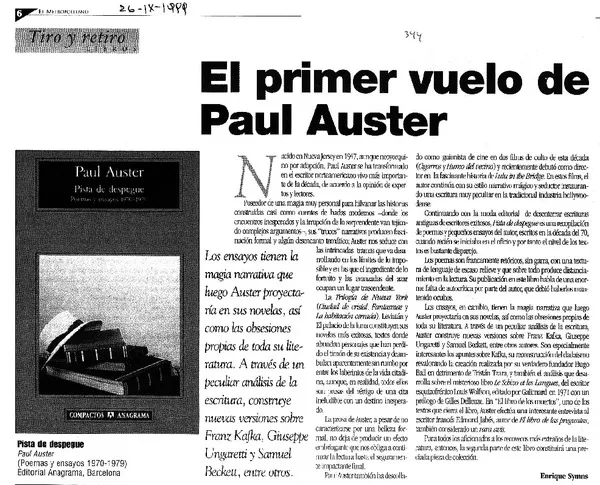 La Primer vuelo de Paul Auster  [artículo] Enrique Symns.