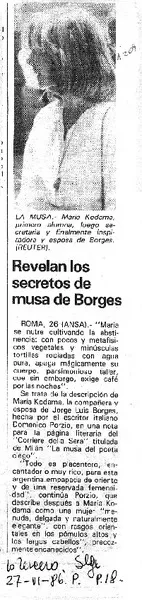 Revelan los secretos de musa de Borges.  [artículo]