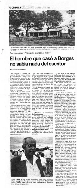 El Hombre que casó a Borges no sabía nada del escritor  [artículo] Carlos Jimeno Silva.
