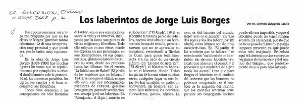 Los Laberintos de Jorge Luis Borges  [artículo] Germán Villagrán García.