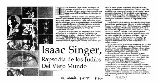 Isaac Singer, rapsodia de los judíos del viejo mundo.  [artículo]