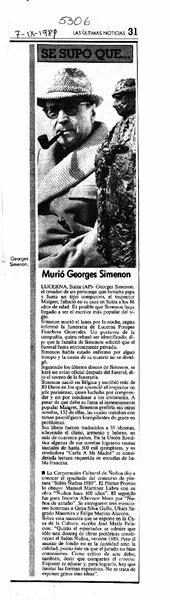 Murió Georges Simenon.  [artículo]