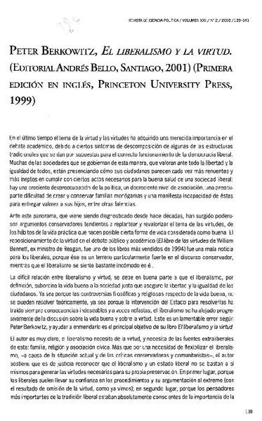 El liberalismo y la virtud  [artículo] Juan Pablo Vilches P.