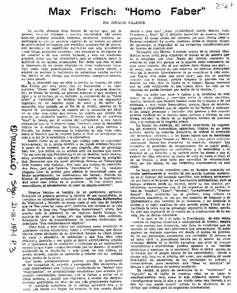 Max Frisch: "Homo Faber"  [artículo] Ignacio Valente.