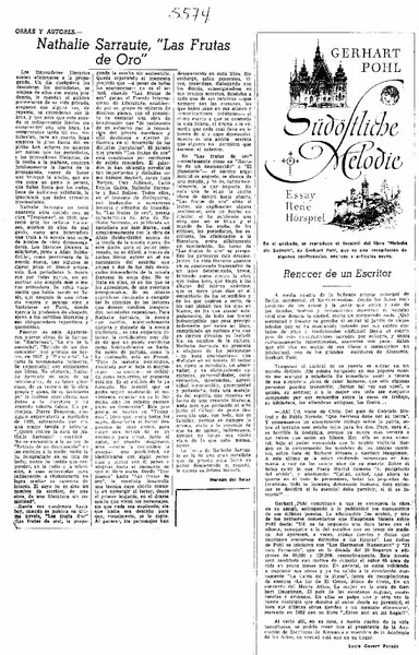Nathalie Sarraute, "las frutas de oro"  [artículo] Hernán del Solar.