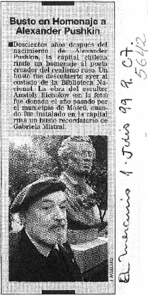 Busto en homenaje a Alexander Pushkin.  [artículo]