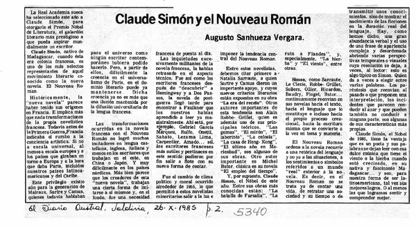 Claude Simon y el Nouveau Roman  [artículo] Augusto Sanhueza Vergara.