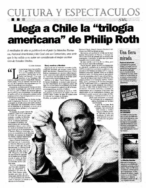Llega a Chile la "trilogía americana" de Philip Roth  [artículo] Claudio Aguilera.