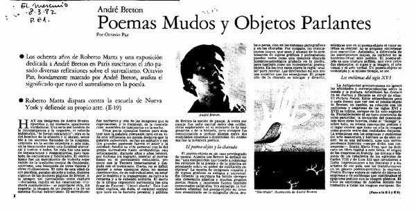 Poemas mudosy objetos parlantes  [artículo] Octavio Paz.
