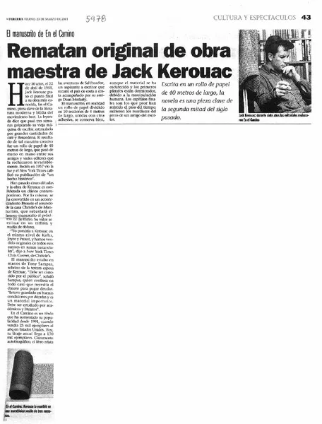 Rematan original de obra maestra de Jac Kerouac.  [artículo]