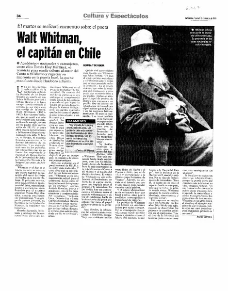 Walt Whitman, el capitán en Chile  [artículo] Andrés Gómez B.
