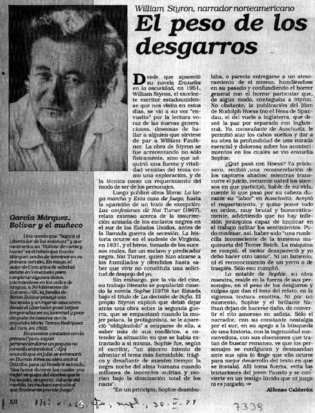 El Peso de los desgarros  [artículo] Alfonso Calderón.