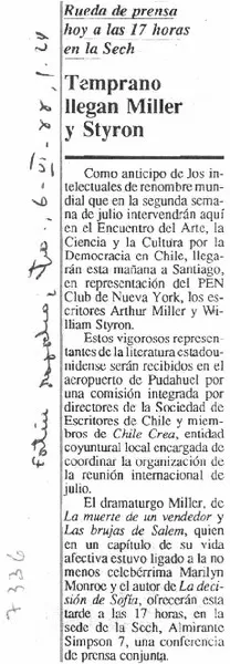 Temprano llegan Miller y Styron.  [artículo]