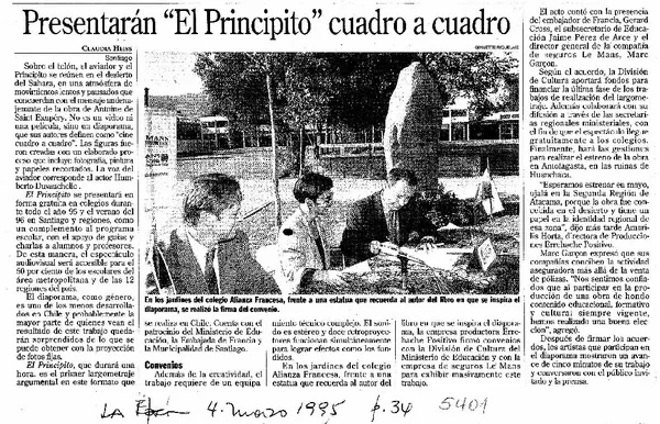 Presentarán "El Principito" cuadro a cuadro  [artículo] Claudia Heiss.