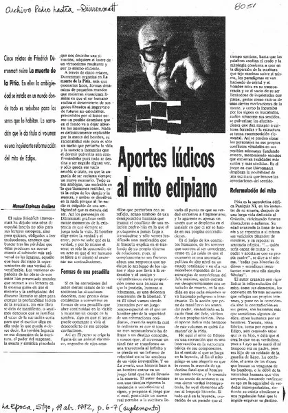Aportes lúdicos al mito edipiano  [artículo] Manuel Espinoza Orellana.
