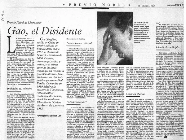 Gao, el disidente  [artículo] Magdalena Edwards Cox.