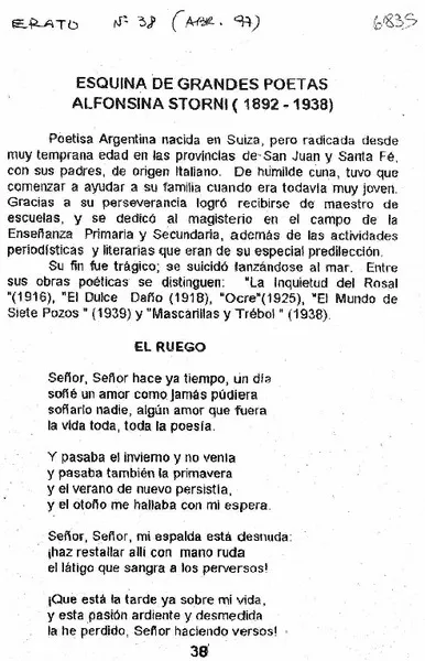 Esquina de grandes poetas Alfonsina Storni (1892-1938)  [artículo]