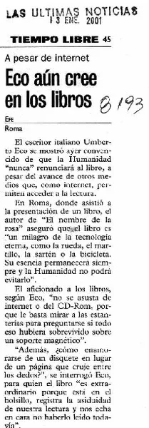 Eco aún cree en los libros.  [artículo]