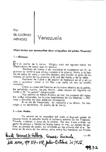 Venezuela Doce textos que acompañan doce serigrafías del pintor Vasarely [artículo] :