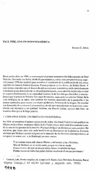 Paul Verlaine en Hispanoamérica  [artículo] Susana Artal.