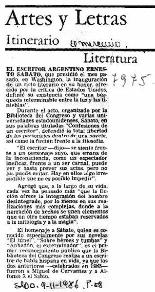El escritor Ernesto Sábato  [artículo]