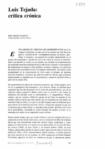 Luis Tejada: crítica crónica  [artículo] John Galán Casanova.
