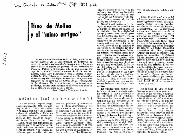 Tirso de Molina y el "mimo antiguo".  [artículo]