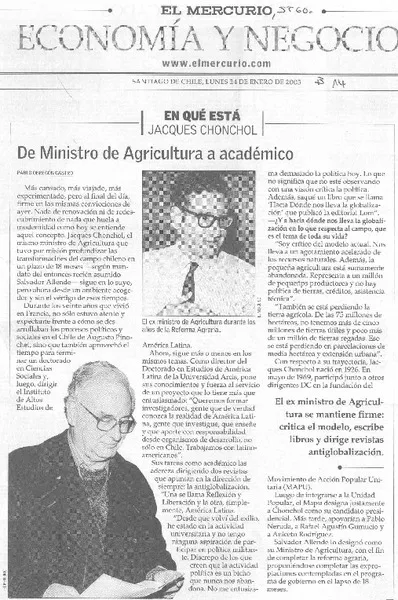 De Ministro de Agricultura a académico  [artículo] Pablo Obregón Castro.