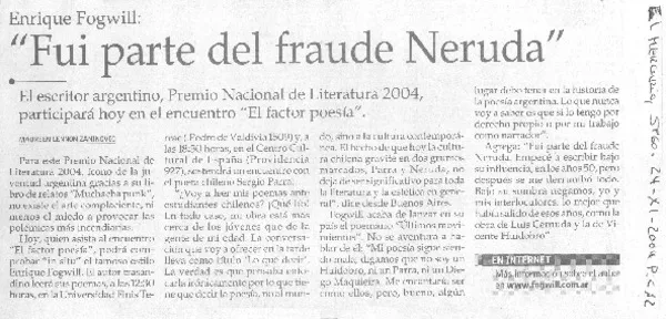 "Fui parte del fraude Neruda"  [artículo] Maureen Lennon Zaninovic