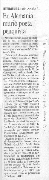 En Alemania murió poeta penquista  [artículo]