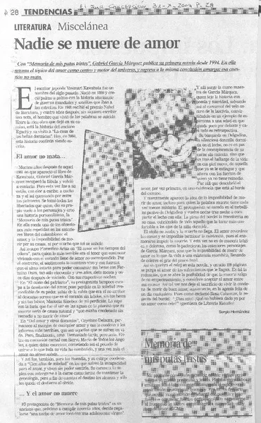 Nadie se muere de amor  [artículo] Sergio Hernández
