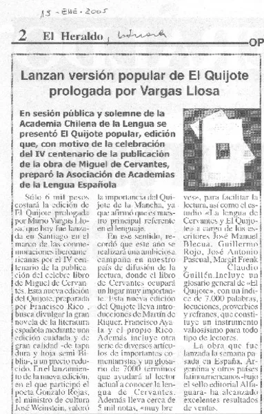 Lanzan versión popular de El Quijote prologada por Vargas Llosa  [artículo]