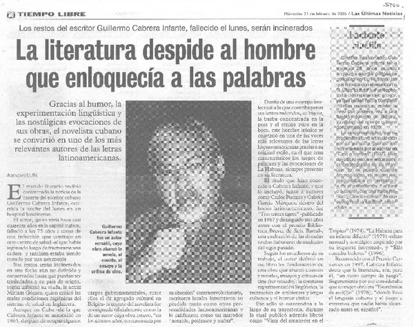 La Literatura despide al hombre que enloquecía a las palabras  [artículo]