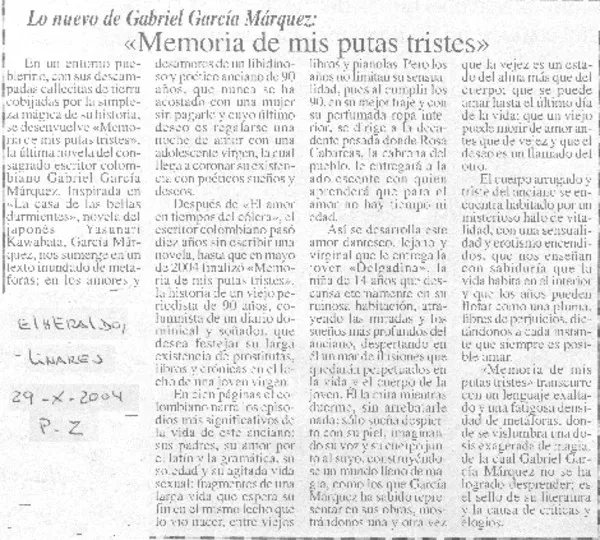 "Memoria de mis putas tristes"  [artículo]