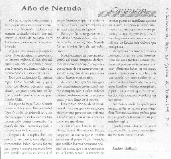 Año de Neruda  [artículo] Andrés Gallardo