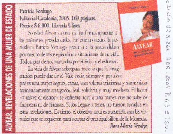 Alvear, revelaciones de una mujer de estado  [artículo] Rosa María Verdejo.