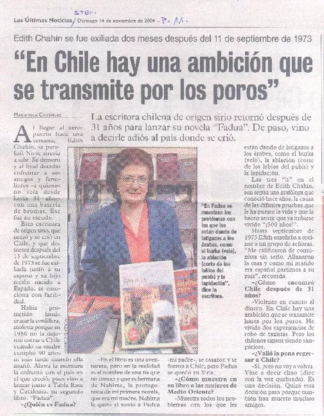 En Chile hay una ambición que se transmite por los poros  [artículo] Marianela Cisternas