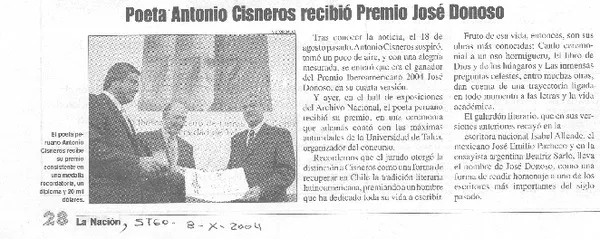 Poeta Antonio Cisneros recibió Premio José Donoso  [artículo]