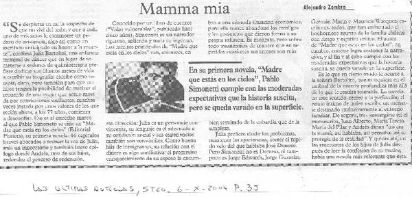 Mamma mia  [artículo] Alejandro Zambra.