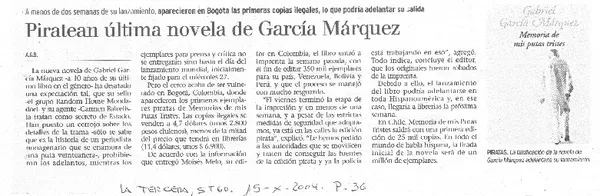 Piratean última novela de García Márquez  [artículo] A. G. B.
