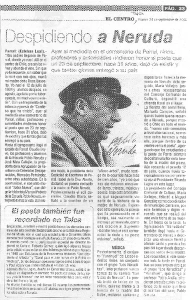 Despidiendo a Neruda  [artículo] Esteban Leal