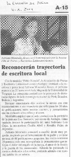 Reconocerán trayectoria de escritora local  [artículo]