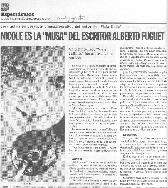 Nicole es la "musa" del escritor Alberto Fuguet  [artículo]