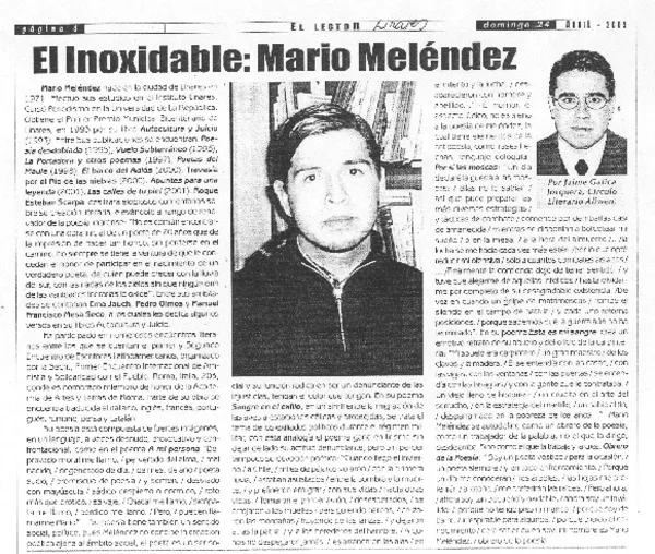El inoxidale: Mario Meléndez  [artículo] Jaime Gatica Jorquera