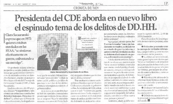 Presidenta del CDE aborda en nuevo libro el espinudo tema de los delitos de DD.HH.  [artículo]